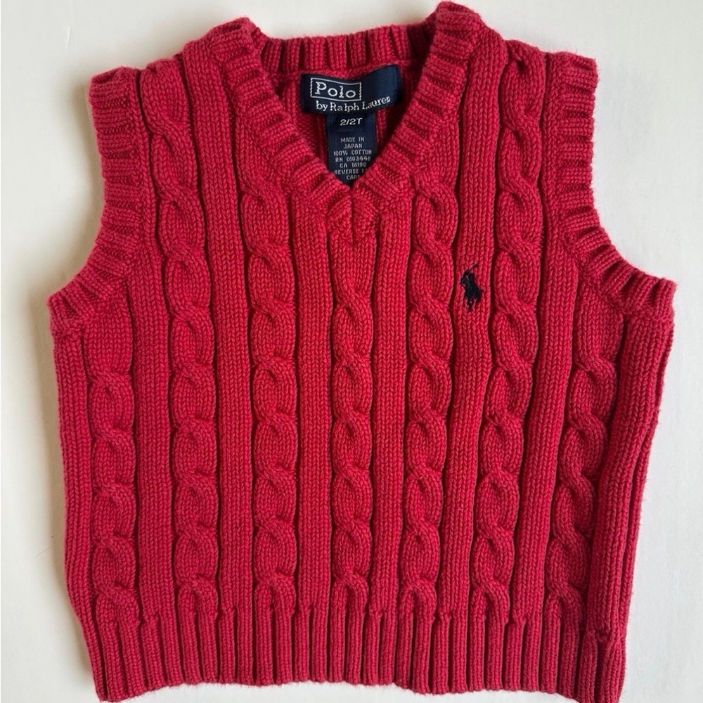 Ralph Lauren Red Cable-Knit V-Neck Sweater Vest